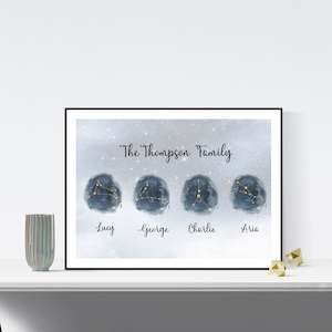 custom names watercolor constellation family wall art print unframed