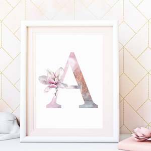 watercolor flower letter print