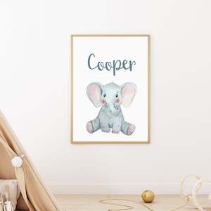 custom name baby elephant nursery print