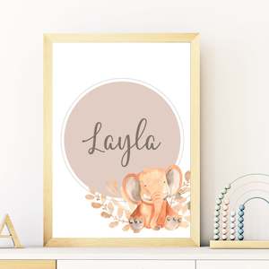 elephant personalised name nursery print