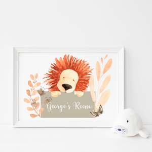 lion personalised name nursery print unframed