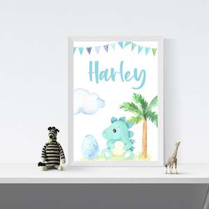 custom name baby dinosaur nursery print