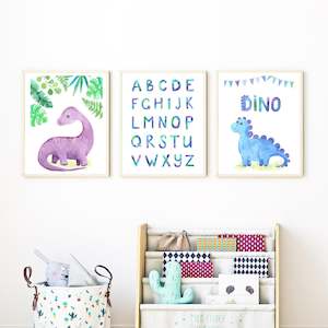 baby dinosaur alphabet nursery prints set of 3