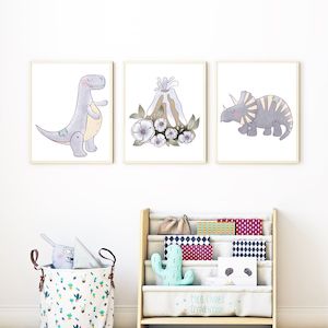 cute dinosaur nursery prints set of 3