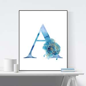 watercolor ocean letter print