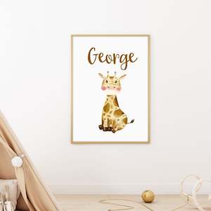 custom name baby giraffe nursery print