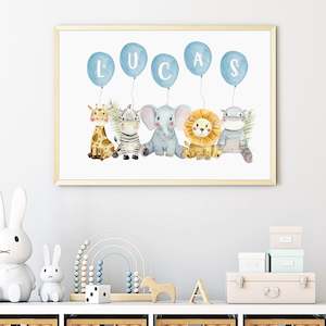 personalised name jungle animal nursery print