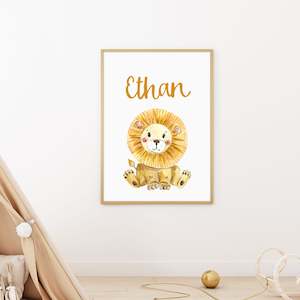 custom name baby lion nursery print