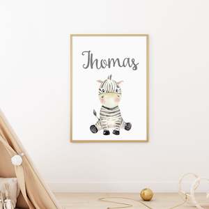 custom name baby zebra nursery print