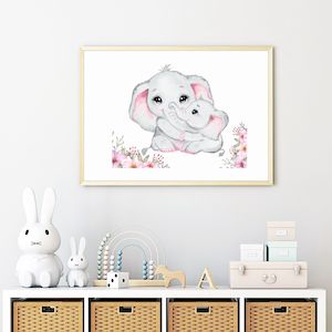 mother and baby elephant nursery print