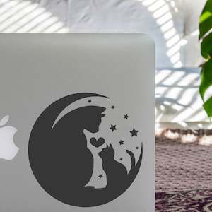 Kitten and Mum on the Moon Laptop Decal