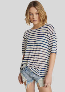 One Teaspoon linen Stripe Boyfriend Tee in Navy,Ivory