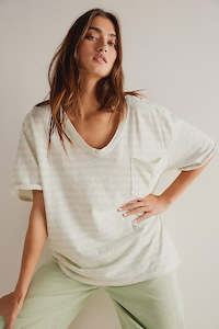 Free People All I Need Stripe Tee in Mineral Sea Combo/Grapefruit Seltzer