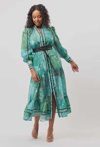 Once Was Odyssey Cotton Silk Binding Maxi Dress Jade