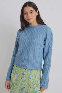 Clothing: Rollas Cable Knit Jumper Sky Blue