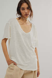 Free People All I Need Tee in Ivory/Dried Basil/ Yellow Tansy