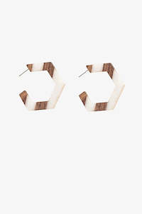 Antler Wooden & Resin Hex Hoop Earring