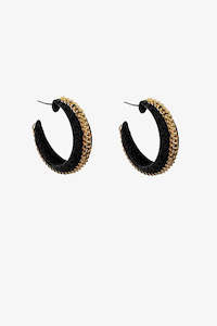 Antler Suede & Chain Earring Black