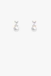 Antler Rectangle Cubic Pearl Earring in Gold