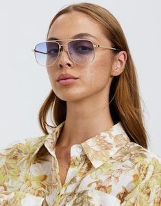 Clothing: Le Spec The Charmer Bright Gold Sunglasses Blue Lens