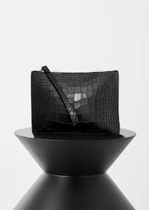 Vash Cleo Clutch in Black Croc & Suede