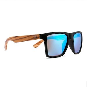 (b2b) FORRESTERS l Black Frame l Walnut Wooden Arms l Blue Polarized Lens l whol…