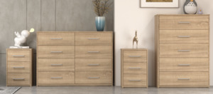 Direct: Bedroom Set – 4 Piece – Sahara - 2 x Bedside,1 x Tallboy & 1 x Lowboy