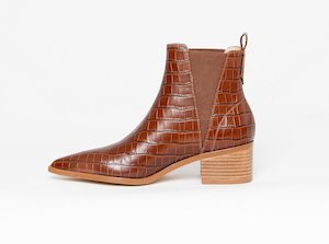 River Croco Leather Ankle Boot Tan