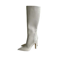 Fantasy Croc Leather Knee-high boots Cream