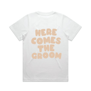 Gift: Here Comes The Groom Tee | Beige on White