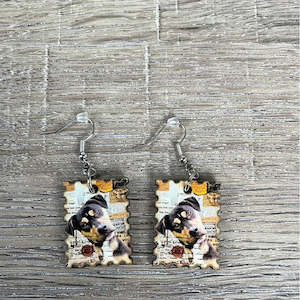 Hanging Earrings - Postage Stamp with A Dog