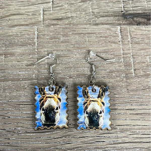 Hanging Earrings - Postage Stamp with A Donkey's Nose