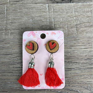 Hanging Earrings - Circle with Red Heart