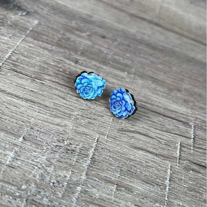 Stud Earrings - Dark Blue Succulents