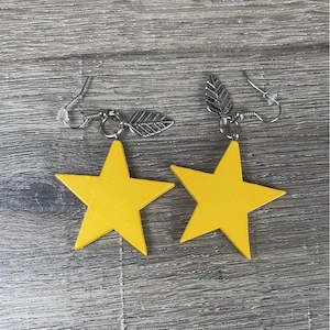 Hanging Earrings - Mustard Wooden Stars