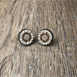 Earrings - White Circle with Sunflower