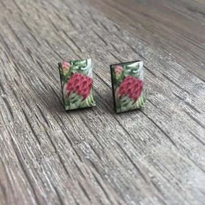 Earrings - Pink Protea with Delicious Monster