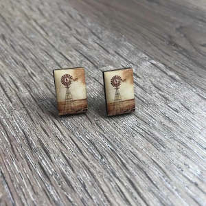 Earrings - Windmill with Brown & Beige