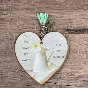 Key Rings And Tags: Key Tag - Wooden Heart You are Beautiful