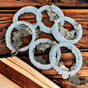 Serviette Rings - Light blue small beads - 6 pack - "Made with Love"