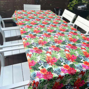 Beige Tablecloth with Tropical Flowers