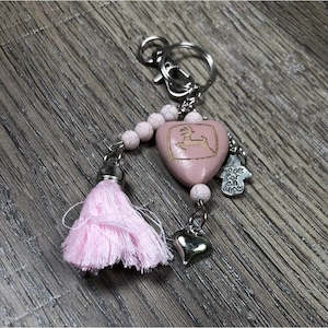 Key Tag/ Handbag Tag - Pink - Small Heart with John Deere Logo