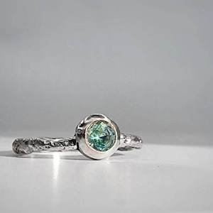 Sandcast Ring Silver 1.8mm with Gemstone - SONIA THERESE