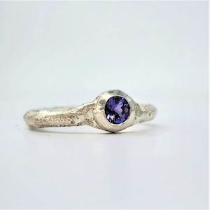 Sandcast Ring Silver 3mm with Gemstone - SONIA THERESE