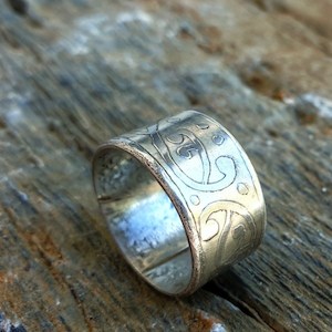 Etched Wide Band Ring Silver