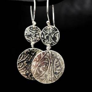 Etched Circle Earrings Silver Double