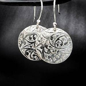 Etched Circle Earrings Silver Large