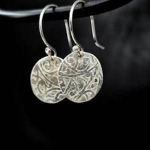 Etched Circle Earrings Silver Small