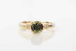 Mira Ring - 9ct Yellow Gold with Green-Brown Sapphire