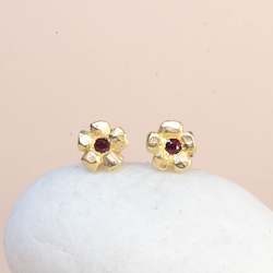 Flower Studs - 9ct Yellow Gold with Rubies